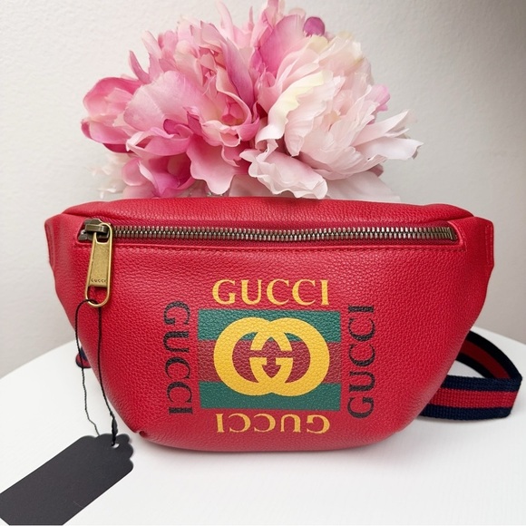 Gucci Handbags - Authentic Red Gucci Logo Belt Bag & Fanny Pack Red Small NWT and Dustbag